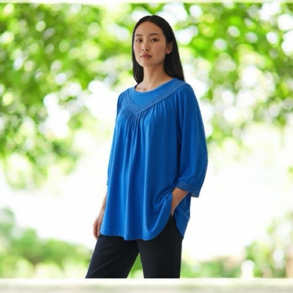 See By Chloe Royal Blue Crochet V-Neck Tunic